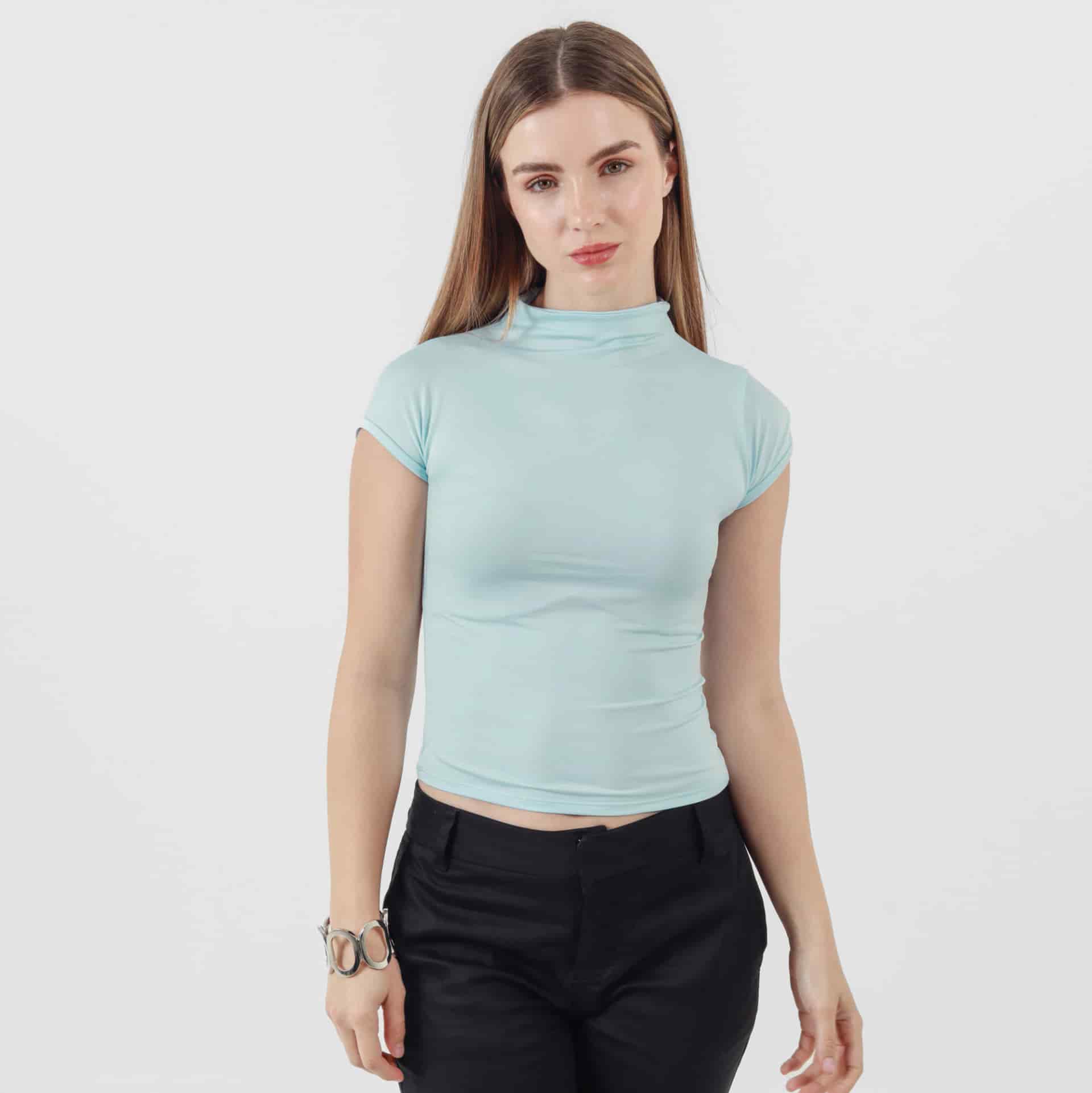 Camiseta básica cuello alto manga sisa rodada - miniatura 6