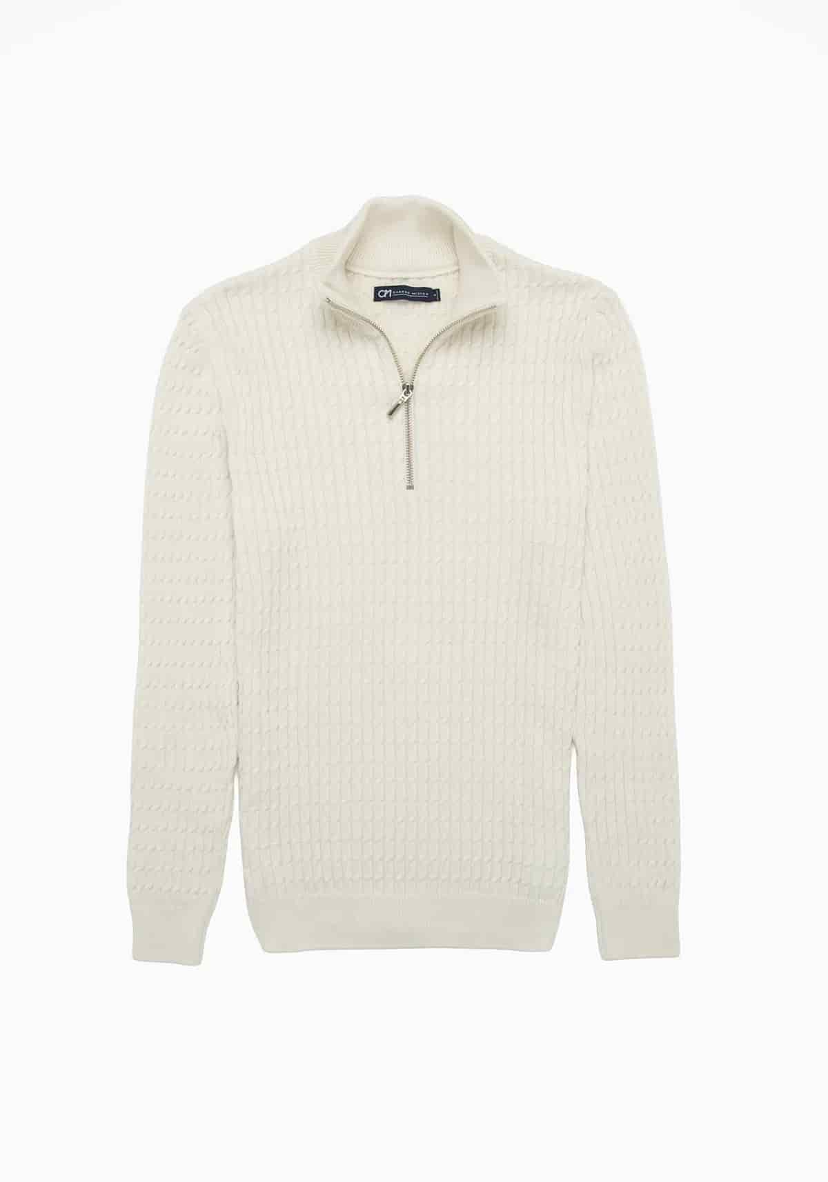 Saco Trenzado Half Zip Algodón Crema - miniatura 1