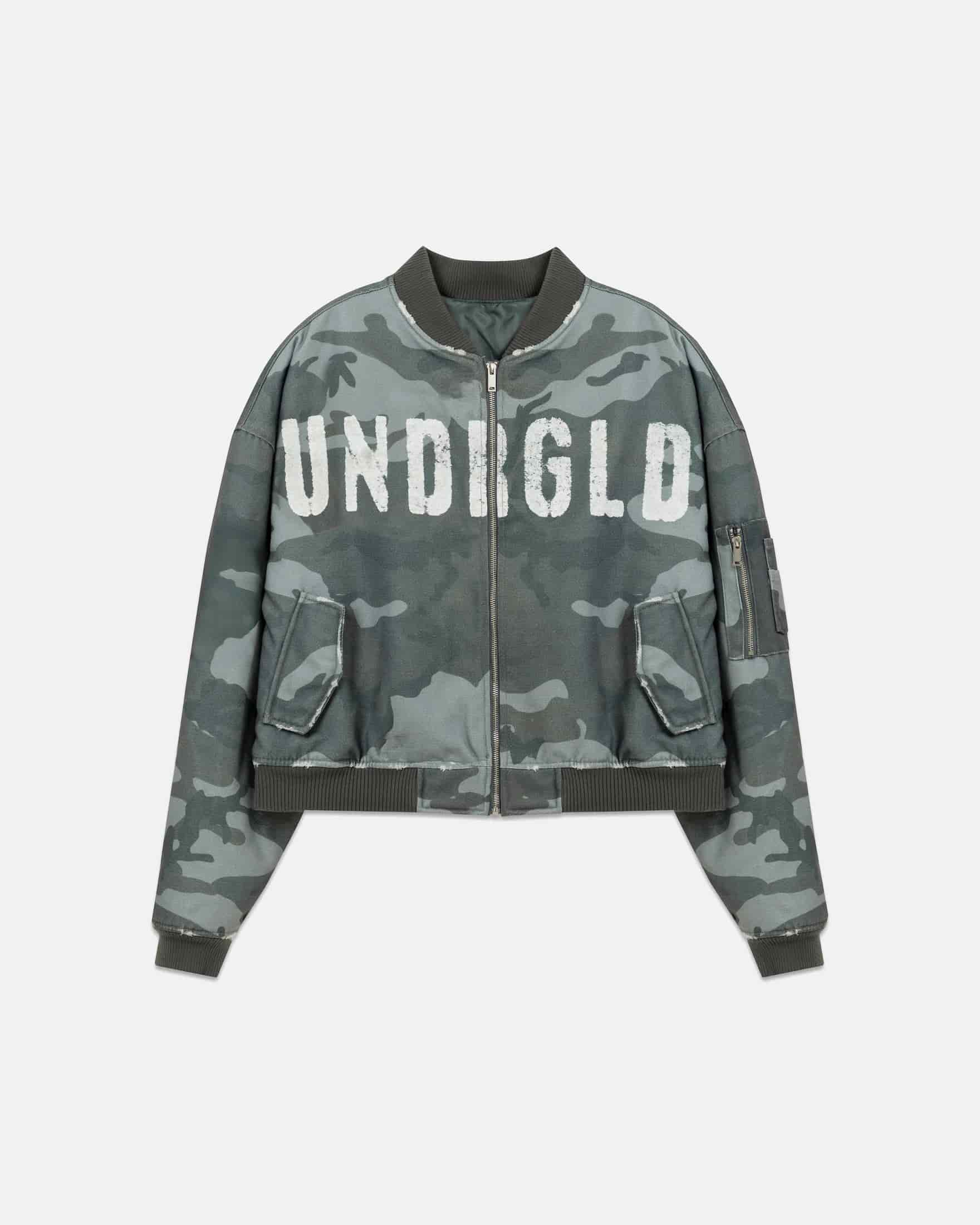 Holy Worn Logo Bomber Jacket Gray Camo - miniatura 1