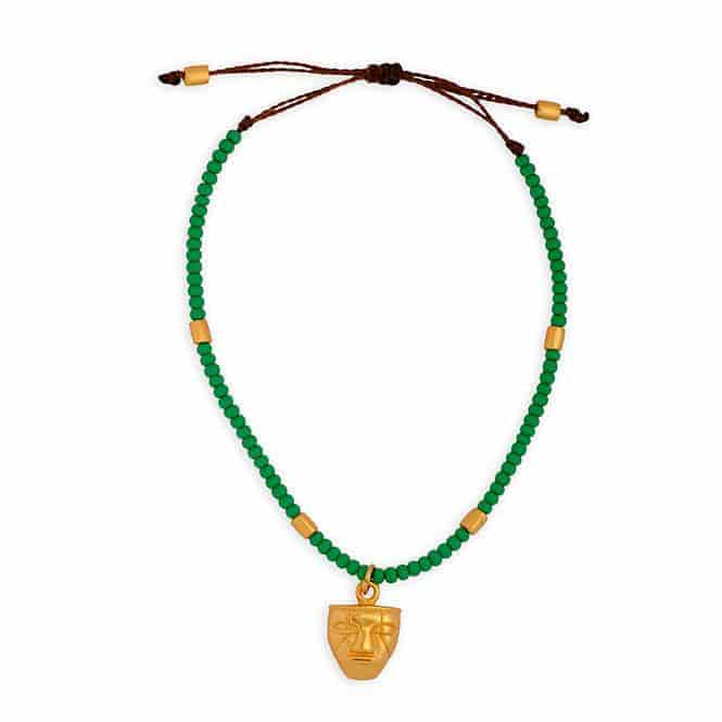 Pulsera Cristal Checo Mini Verde y Dije Mini Cara Humanoide Quimbaya - miniatura 1