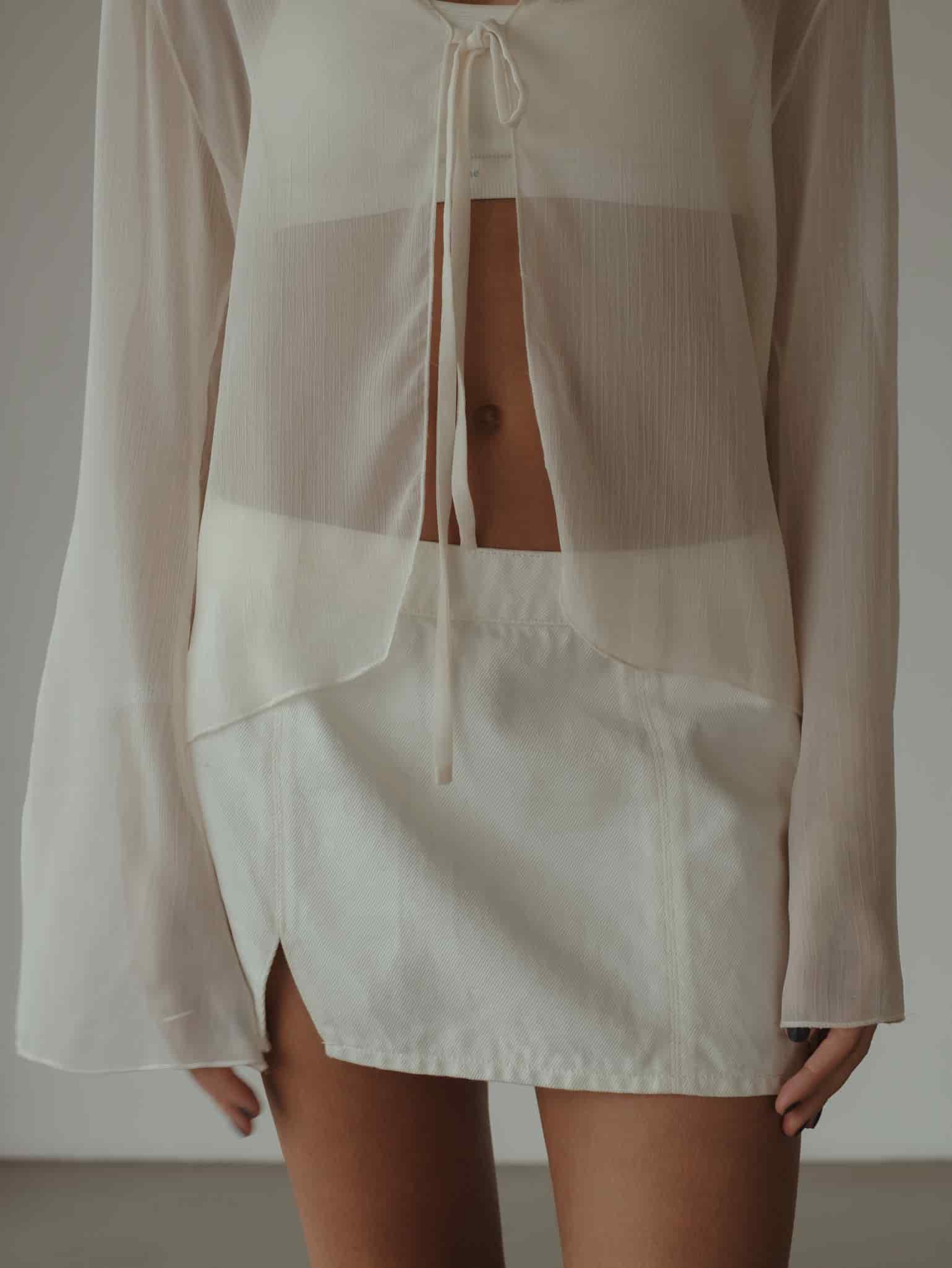 DENIM MINI SKIRT - SOFT WHITE - miniatura 4