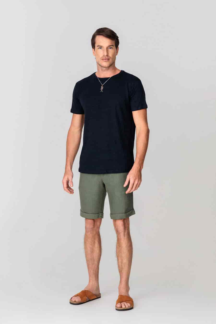 Men's linen t-shirt navy - miniatura 1