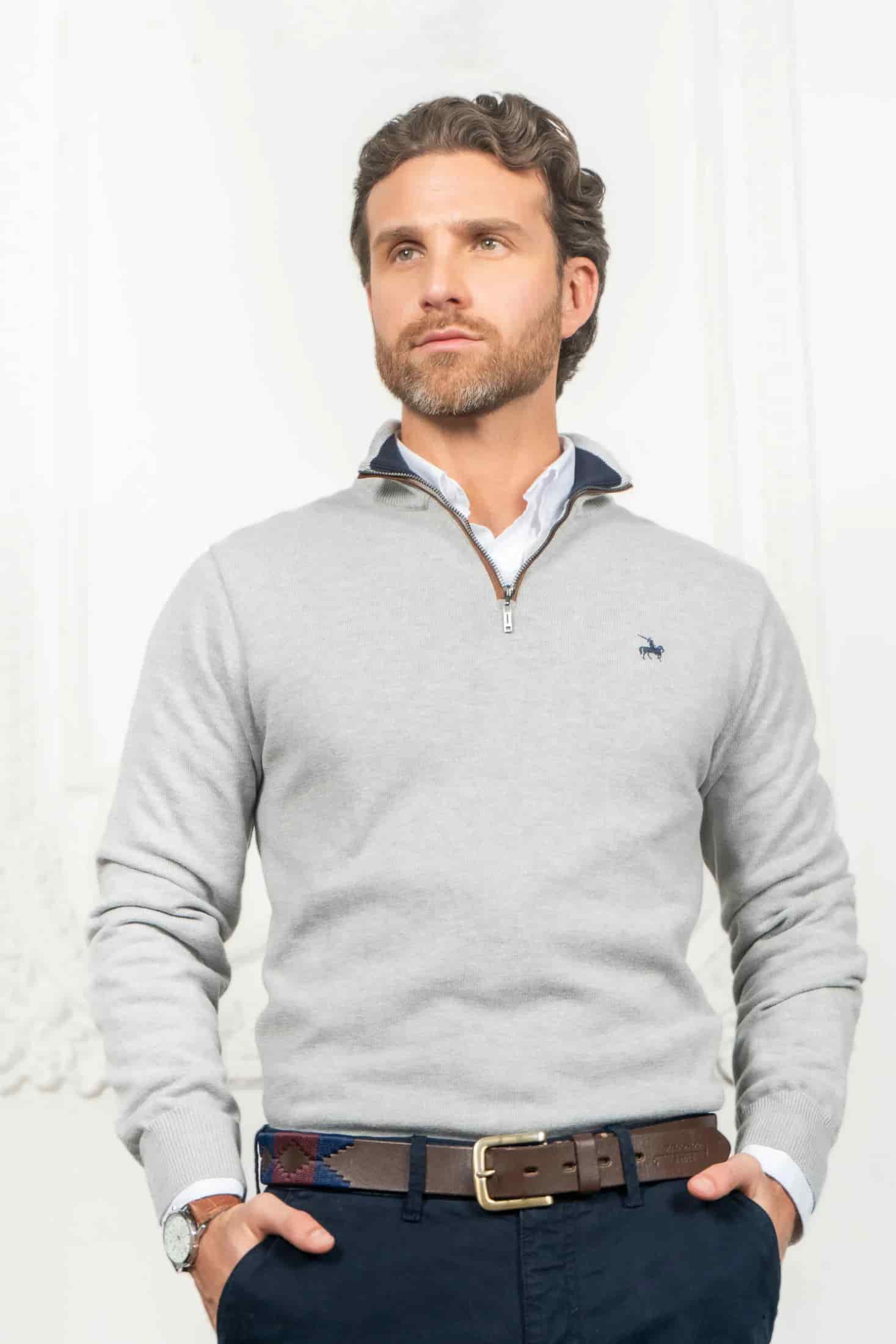 Suéter Halfzip Legacy Hombre Gris Claro - miniatura 1