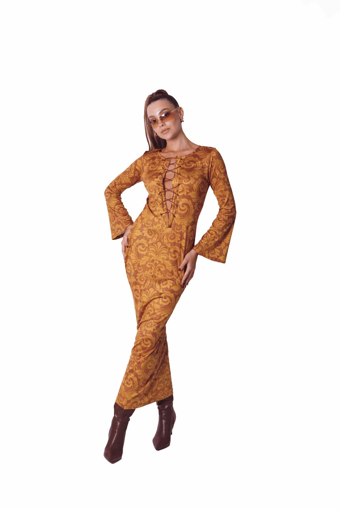 Lace-Up Maxi Dress in Golden Spice - miniatura 8