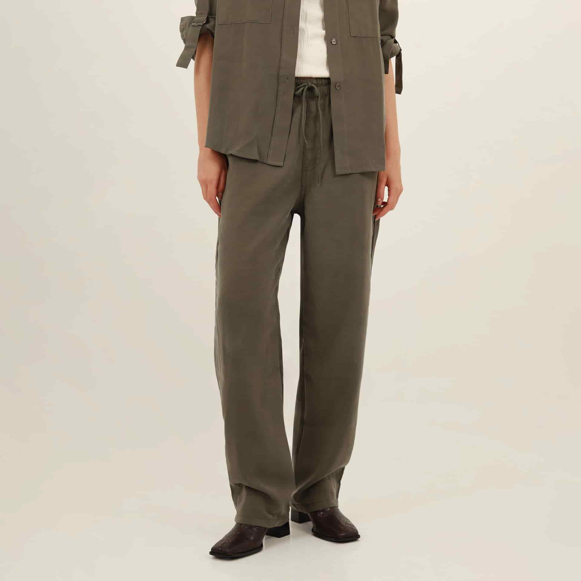 Pantalón bota recta con elastico en cintura y cordón - miniatura 1