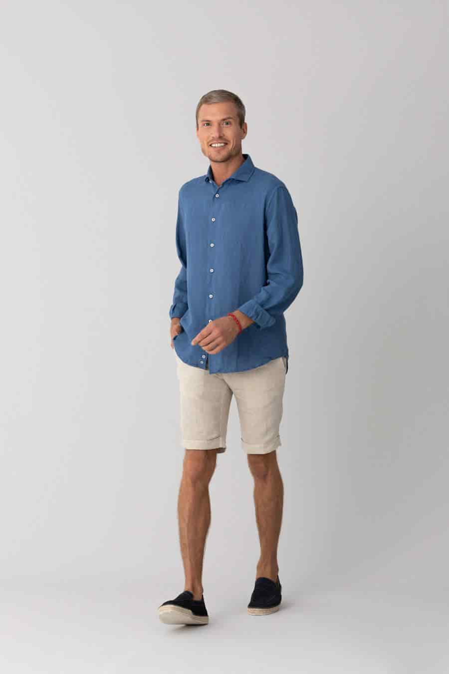 Men's linen shirt jeans basic - miniatura 5