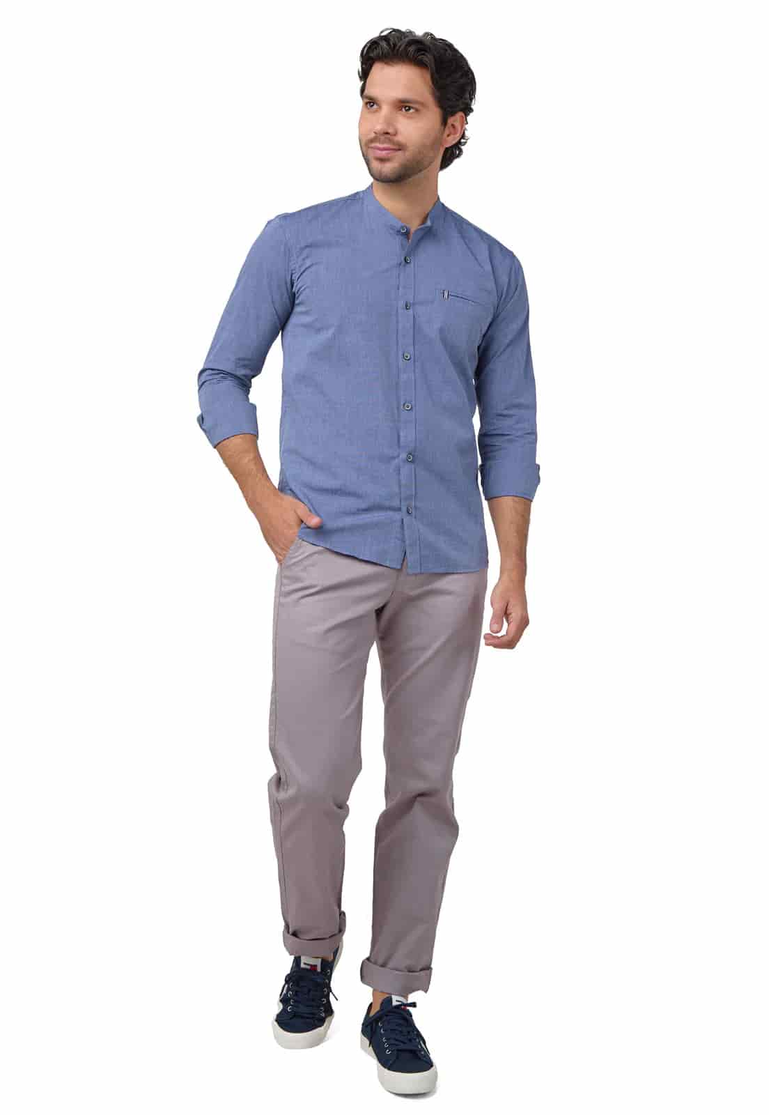 Camisa cuello neru azul indigo con bolsillo de ribete - miniatura 8
