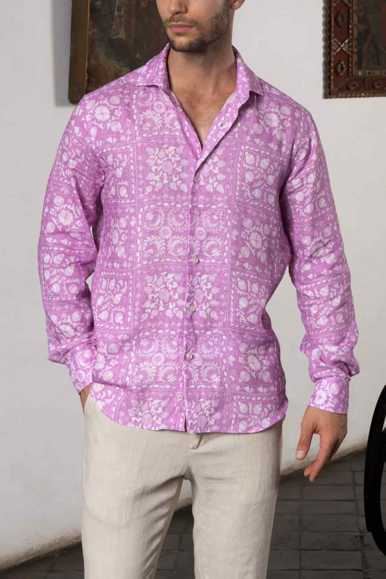 Men's linen shirt pink ferghana - miniatura 5