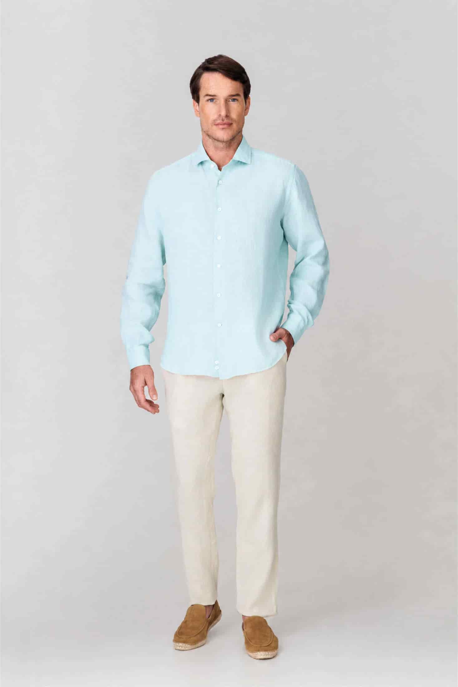 Men's linen shirt ice blue - miniatura 1