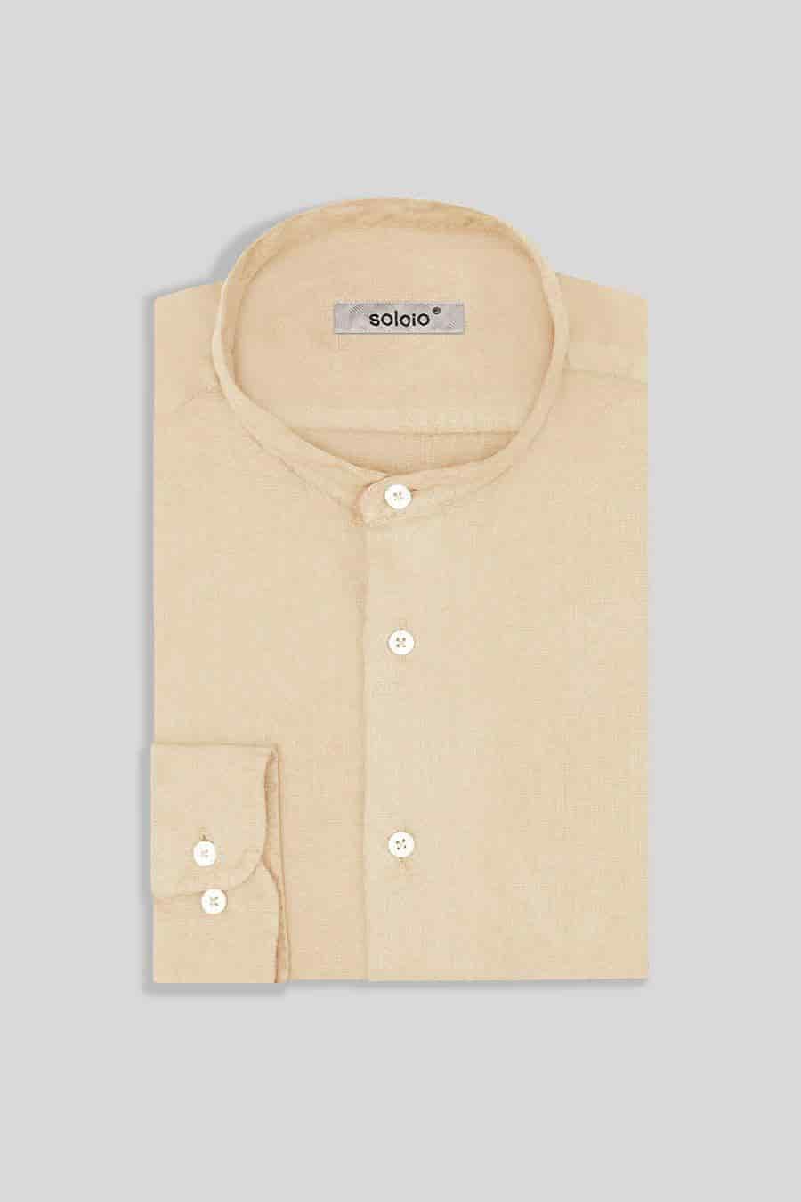 Men's linen shirt mao beige basic - miniatura 3