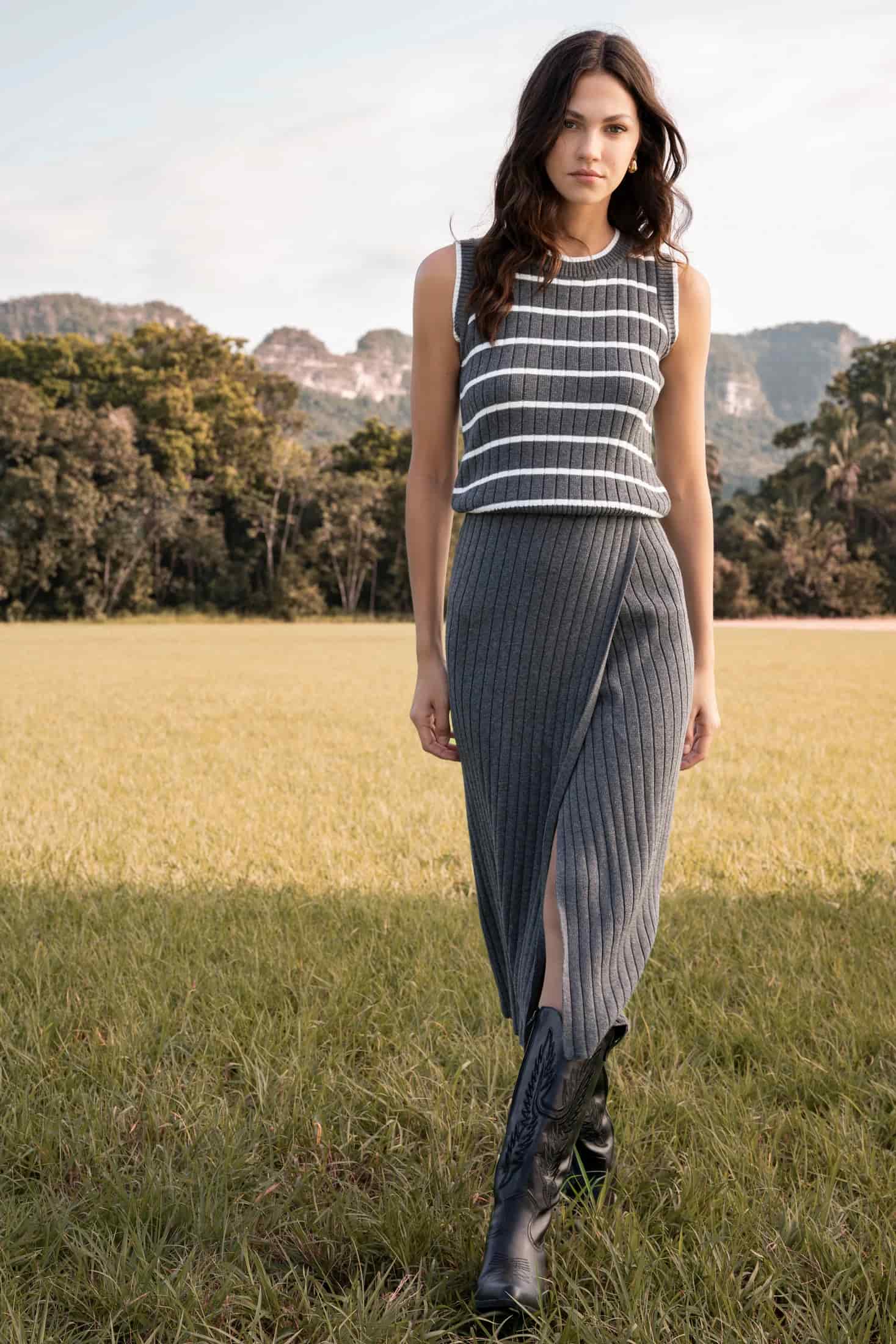 Top Ribbed  Mujer Gris Oscuro - miniatura 3