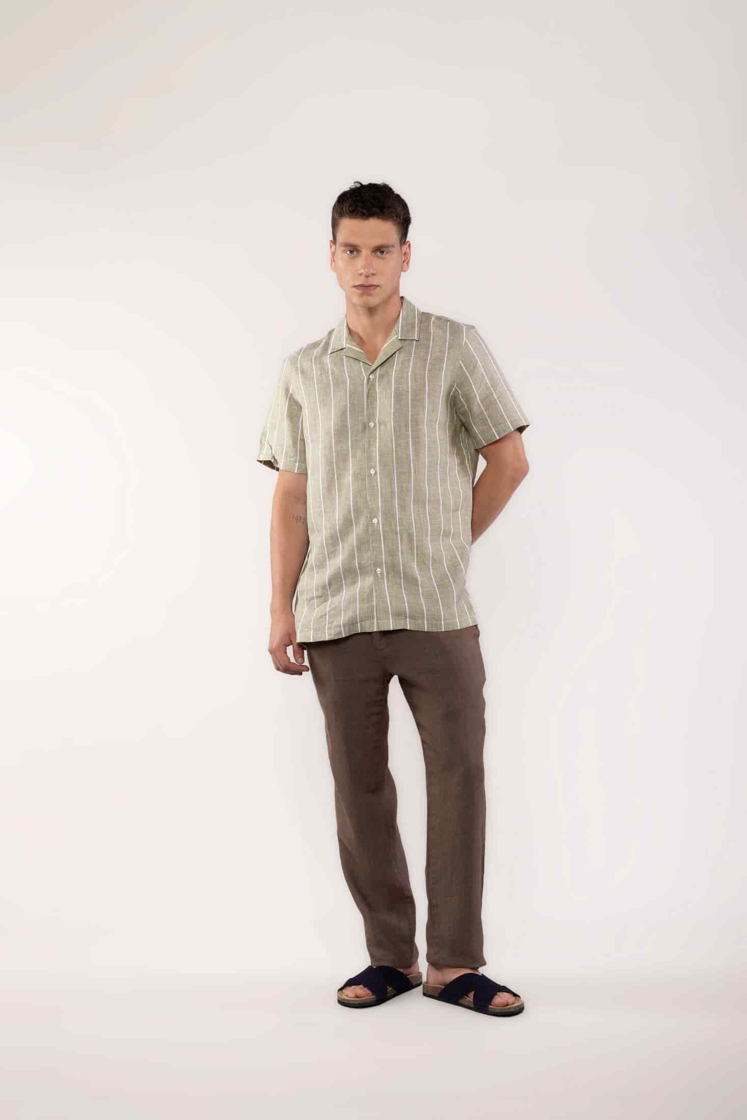 Men's linen shirt striped green - miniatura 4