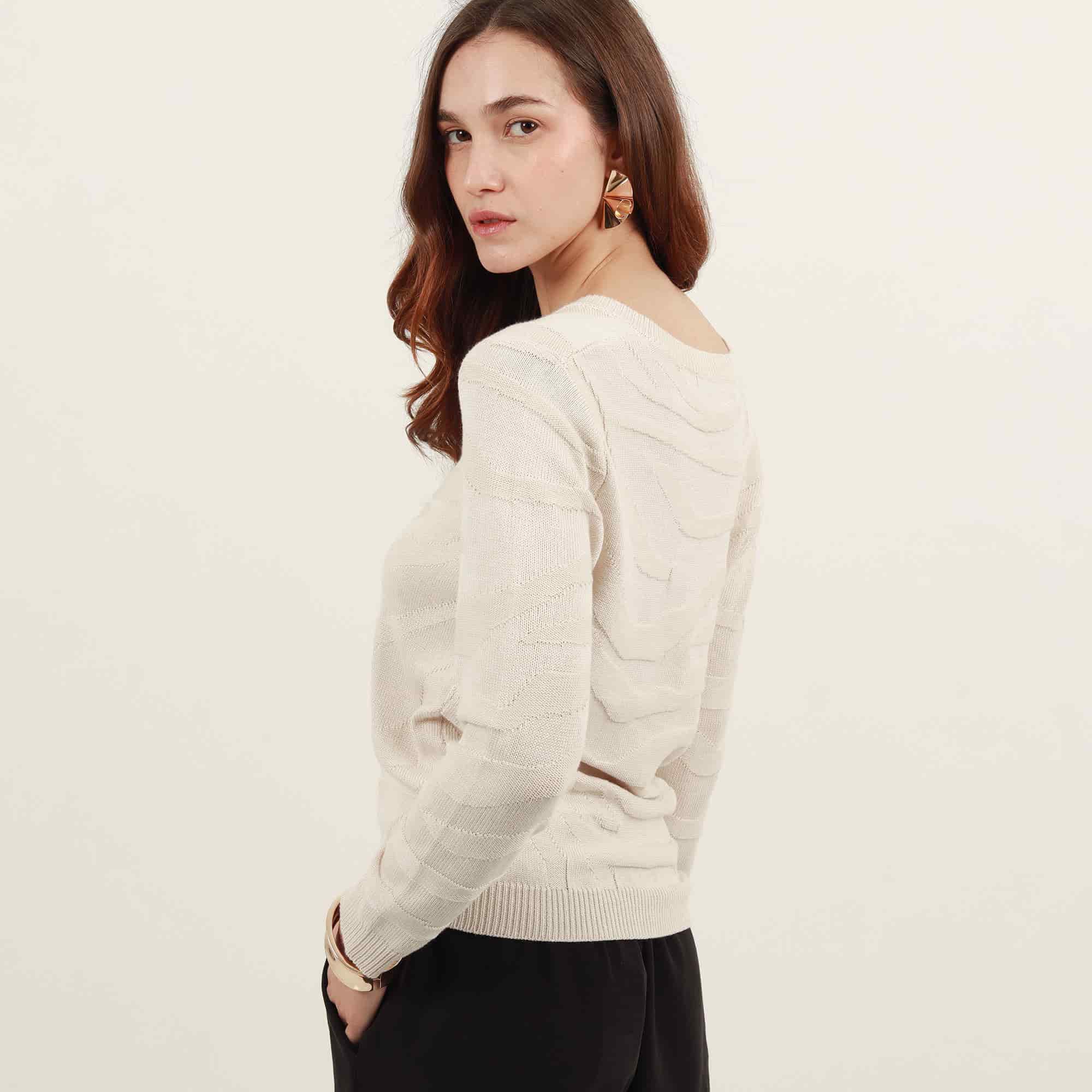 Sweater con textura jacquard cuello en v manga larga - miniatura 4