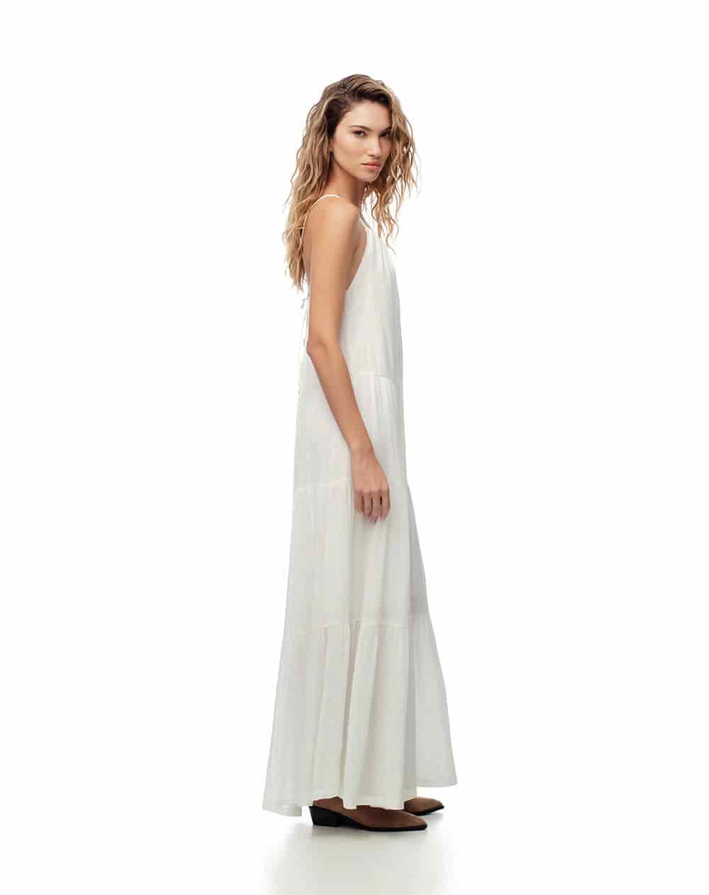 Vestido largo bloques blanco mujer - miniatura 3