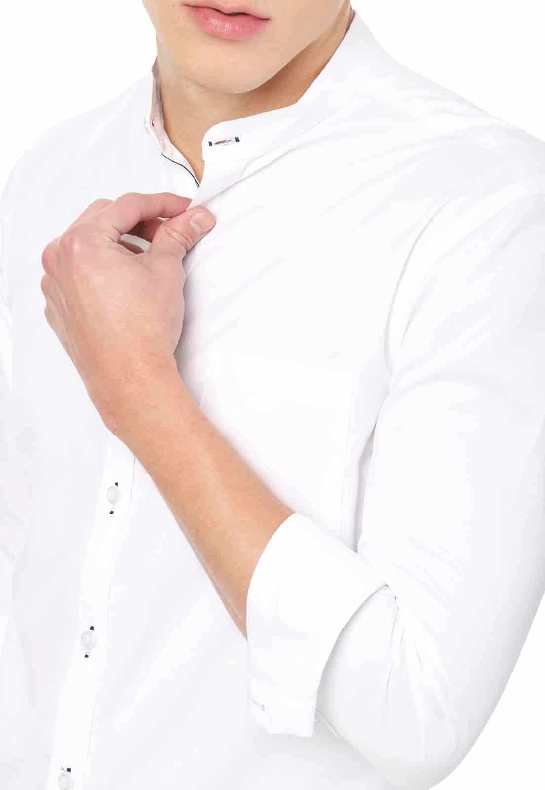 Camisa cuello nerú  blanca slimfit - miniatura 4