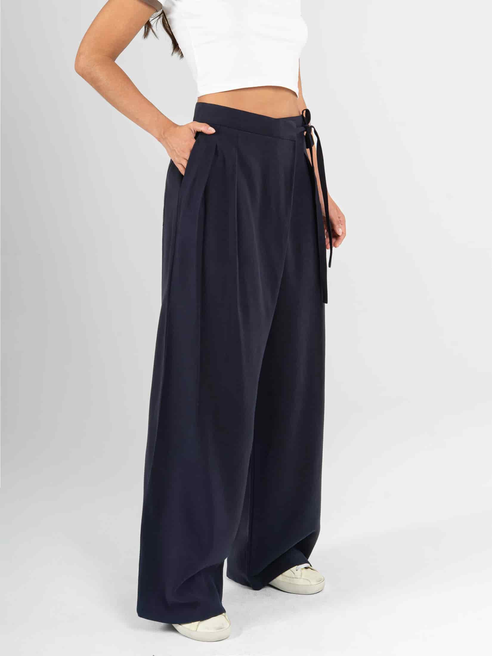 Ref: 0620576 Pantalón palazzo, tejido plano liviano, detalle delantero, tono azul oscuro - miniatura 3