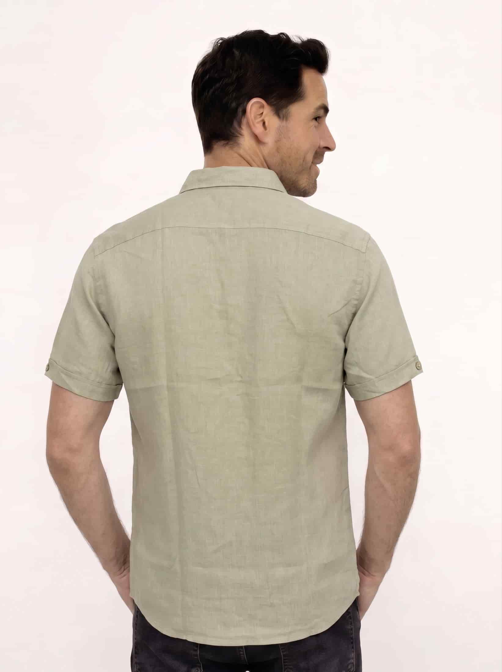 CAMISA LINO MANGA CORTA GRIS PARA HOMBRE - miniatura 3