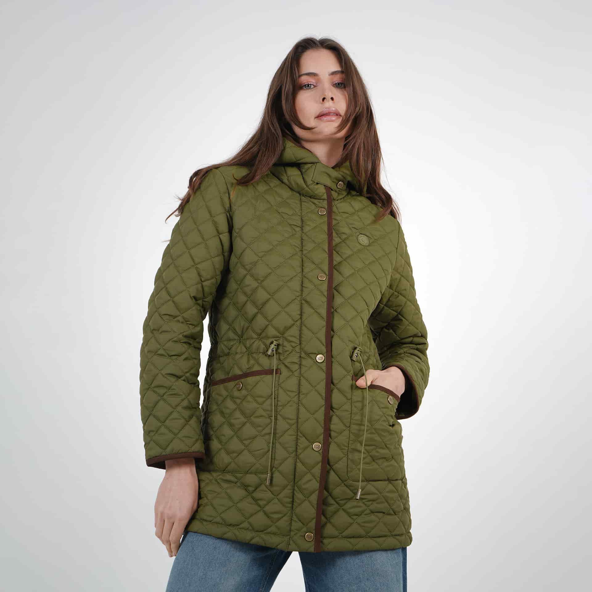 Chaqueta acolchada larga cuello alto con capucha y ajuste en cintura - miniatura 16