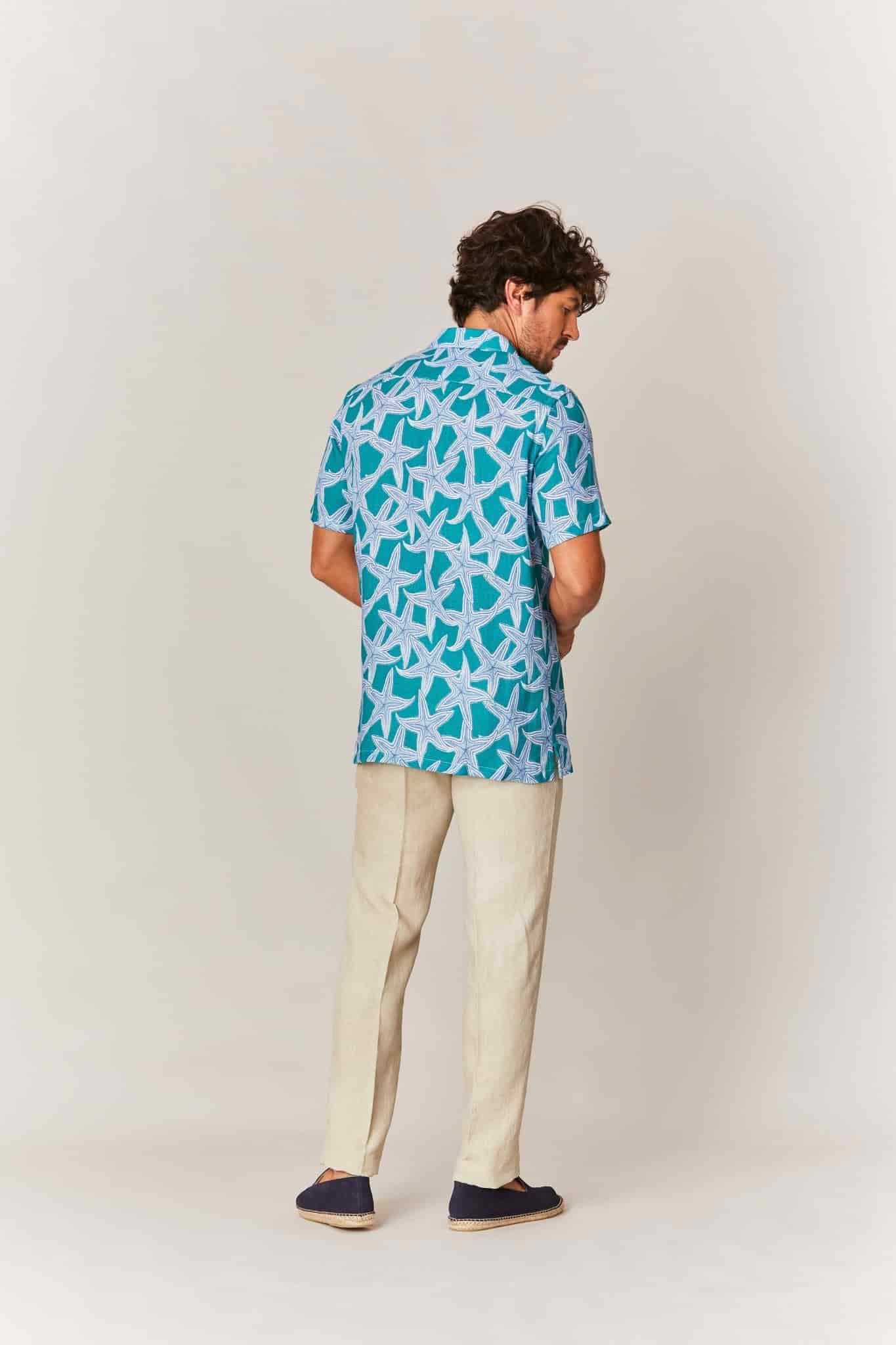 Men's linen shirt green intaglio - miniatura 4