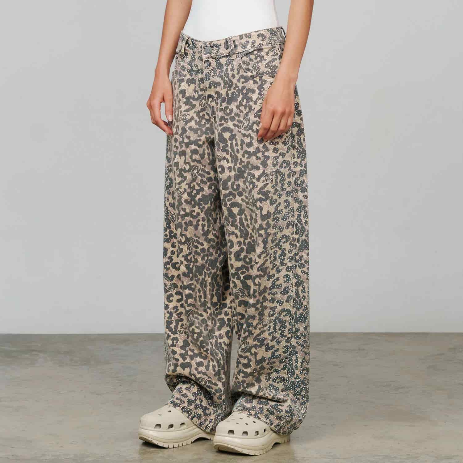Leopard Wide Leg Jeans - Camel - miniatura 9