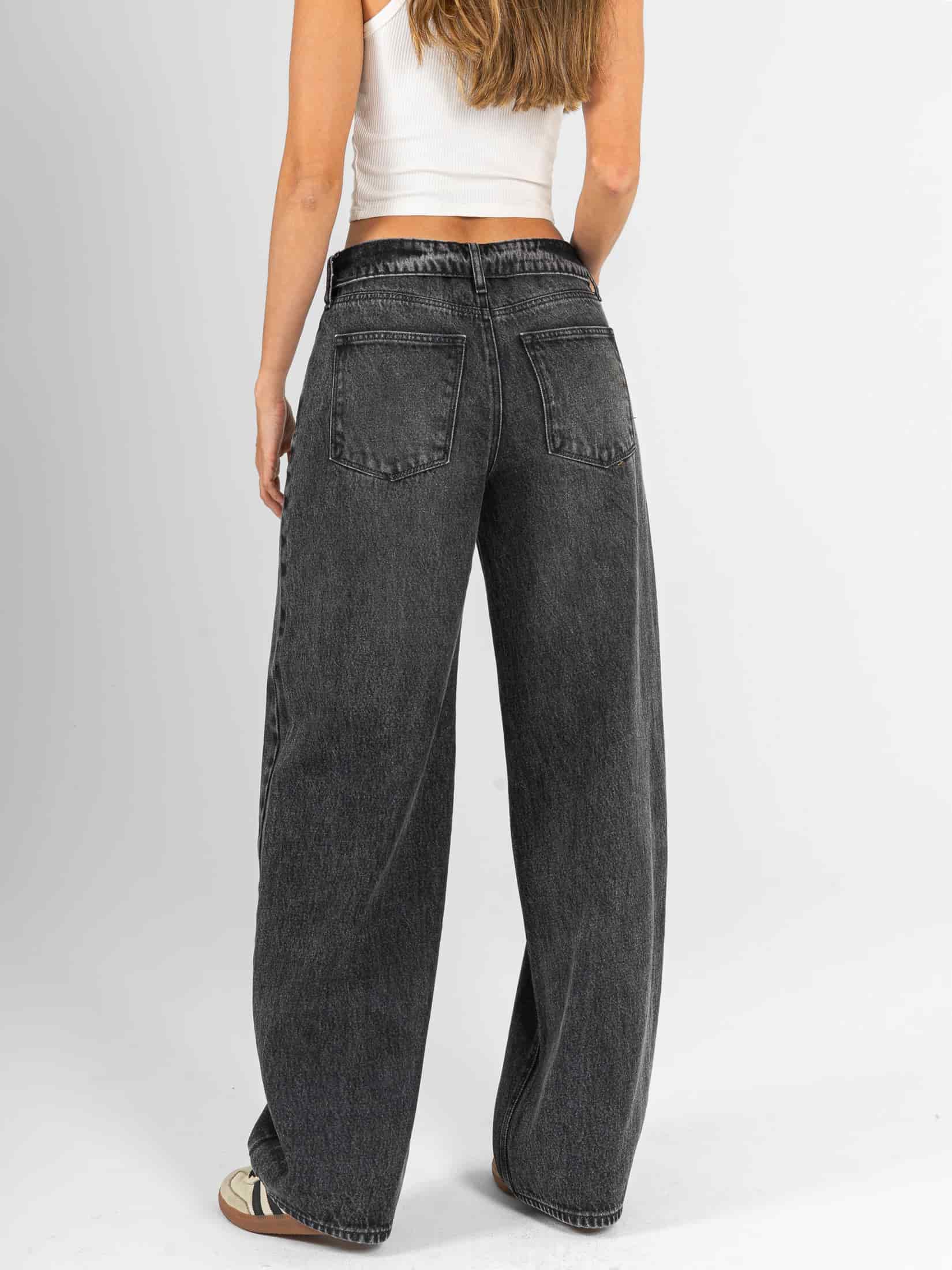 Ref: 066531 Jean wide leg, rígido, tiro medio, detalle en pretina, tono gris medio - miniatura 2