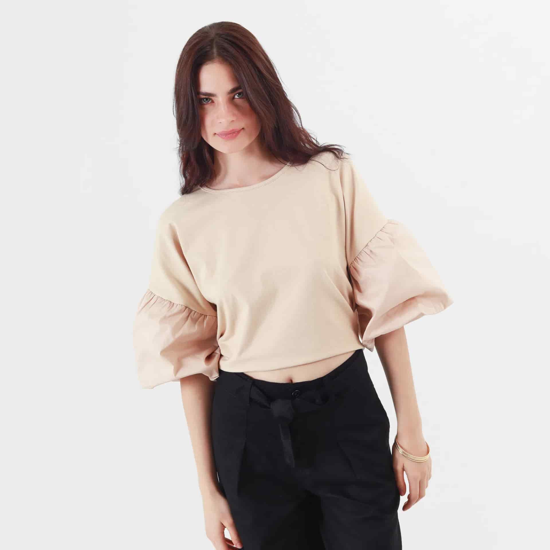 Camiseta crop ancha cuello redondo manga 3/4 para anudar en cintura - miniatura 8