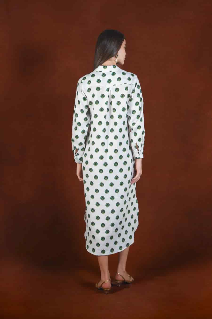 Women's Ventaglio linen shirt dress white - miniatura 3
