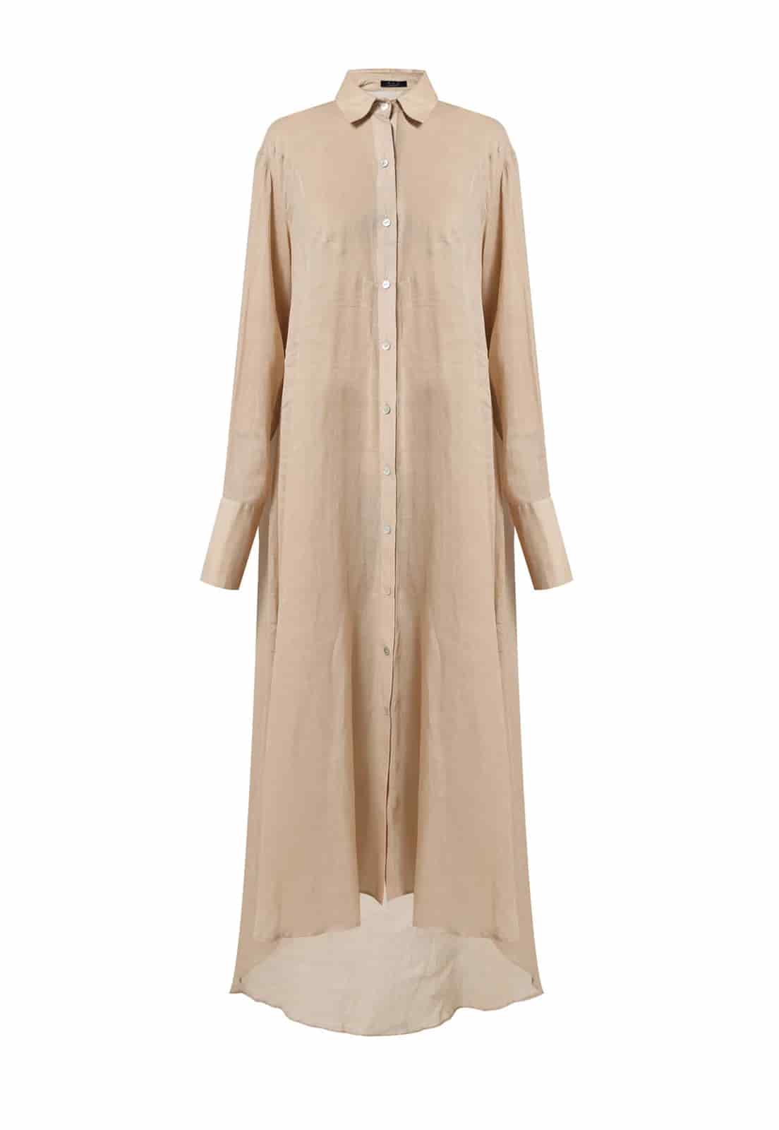 ASYMMETRICAL WAVES NECK SHIRT LINEN DRESS - miniatura 2