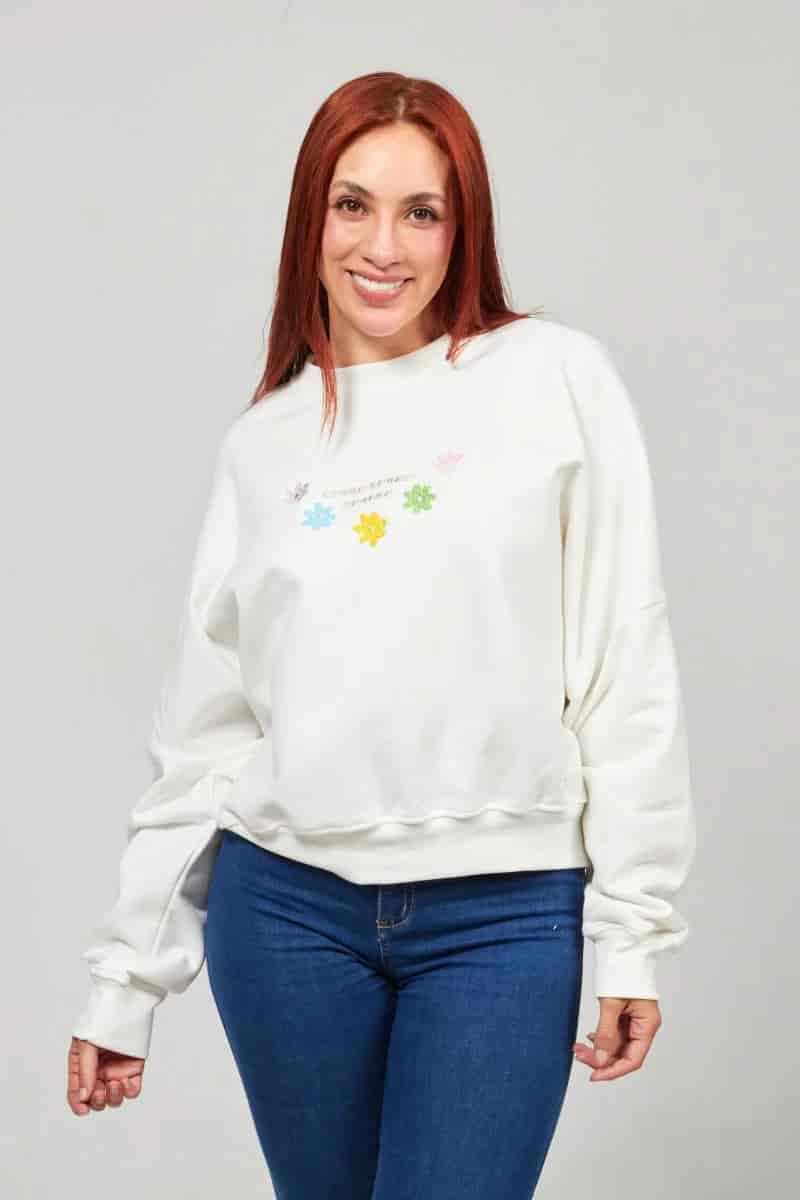 Buzo Crop Marfil Flowers - miniatura 2