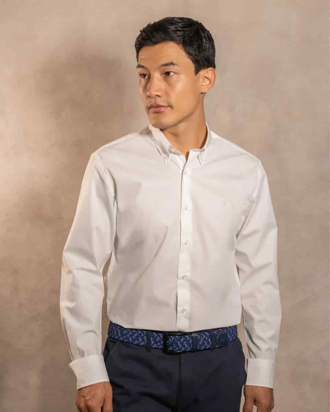 Camisa Antimanchas Popelina Blanco Logo Azul Claro - miniatura 7