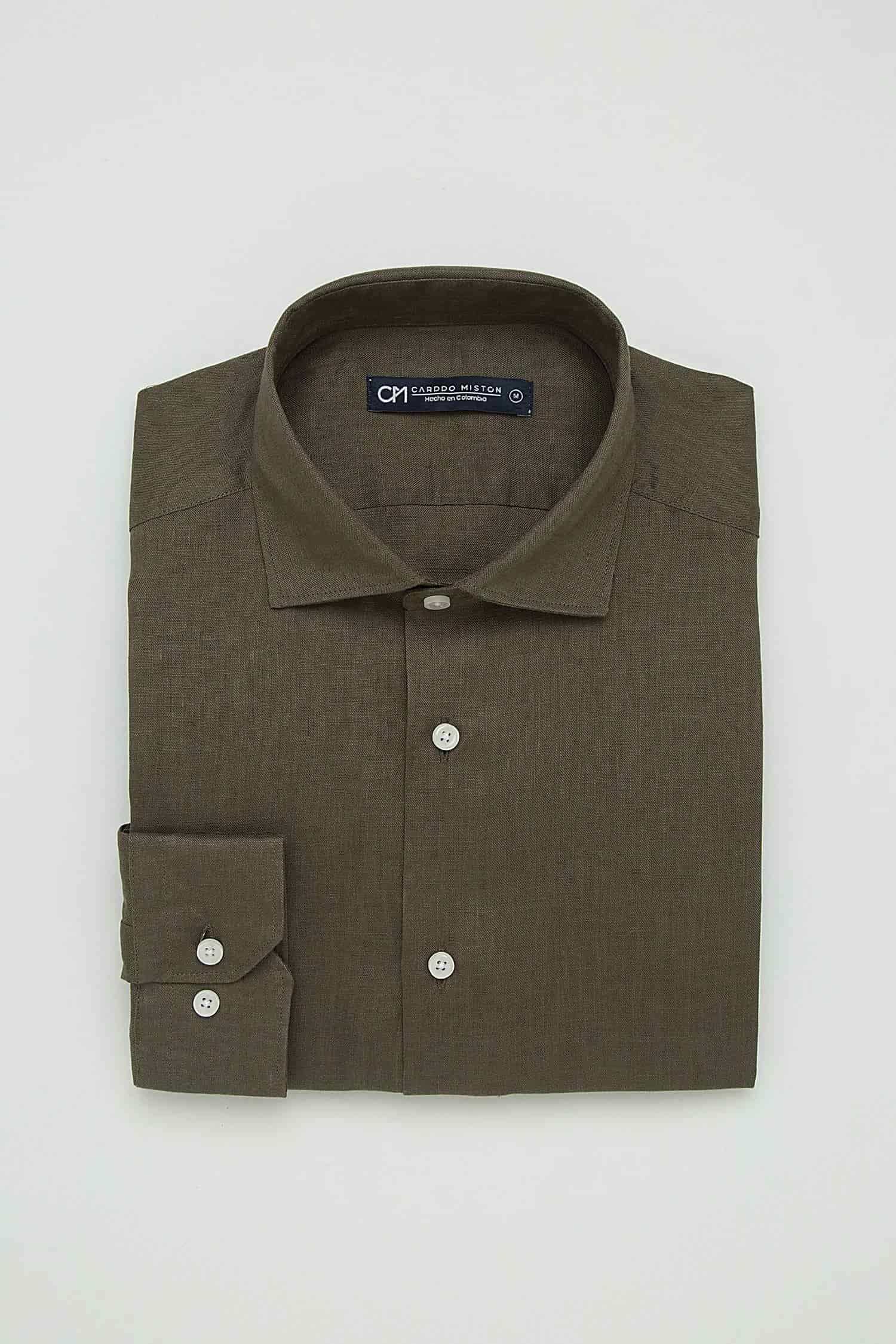 Camisa Button Under Lino Verde Oliva - miniatura 4