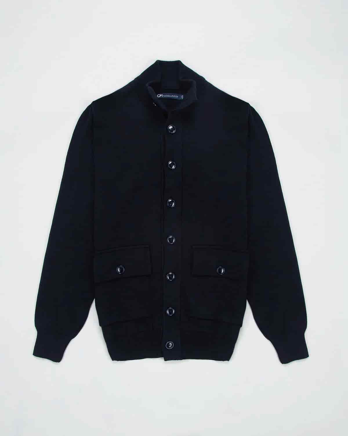 Chaqueta Punto Botón Algodón Azul Oscuro - miniatura 1