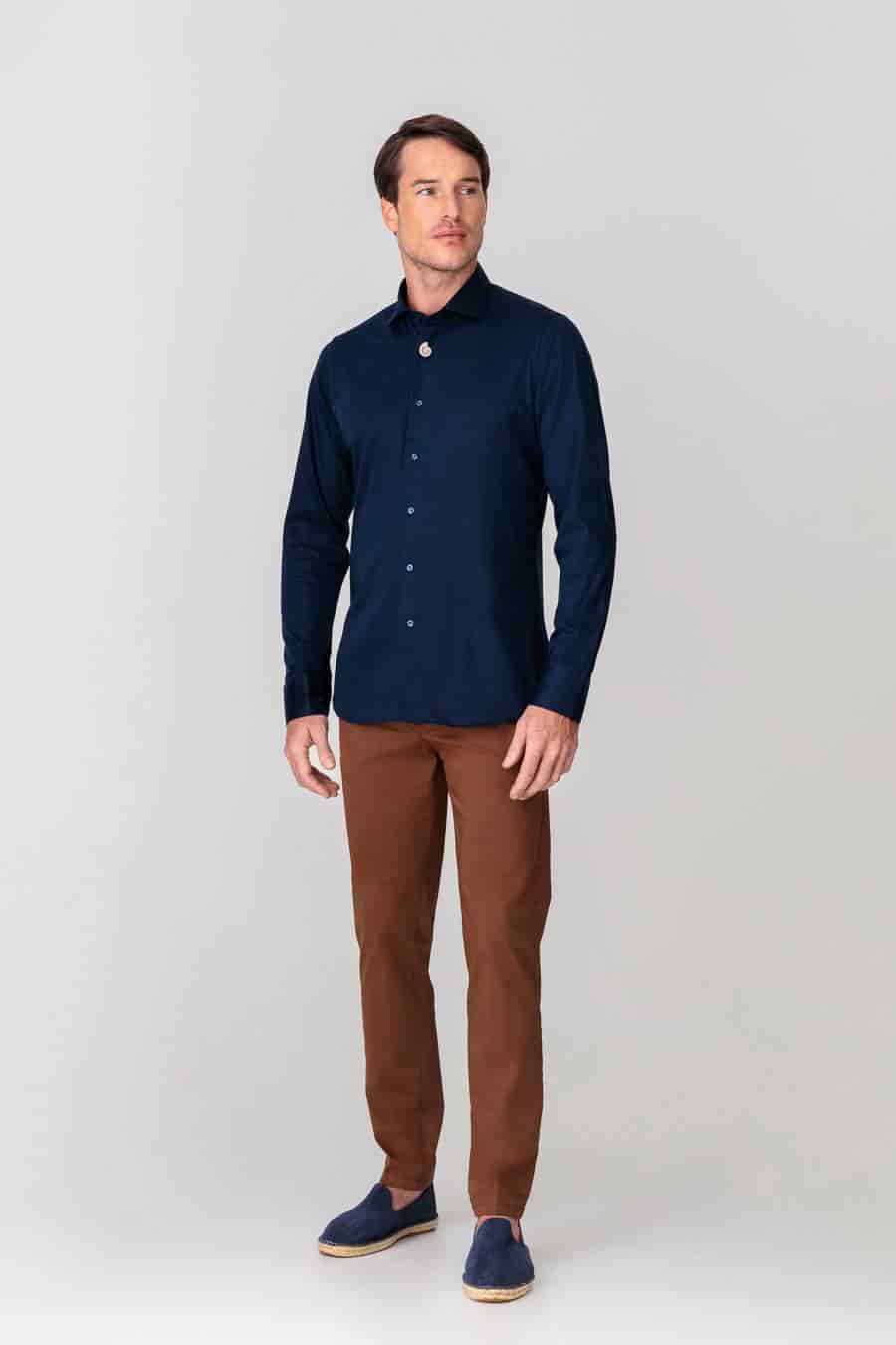 Men's cotton shirt navy jersey - miniatura 3