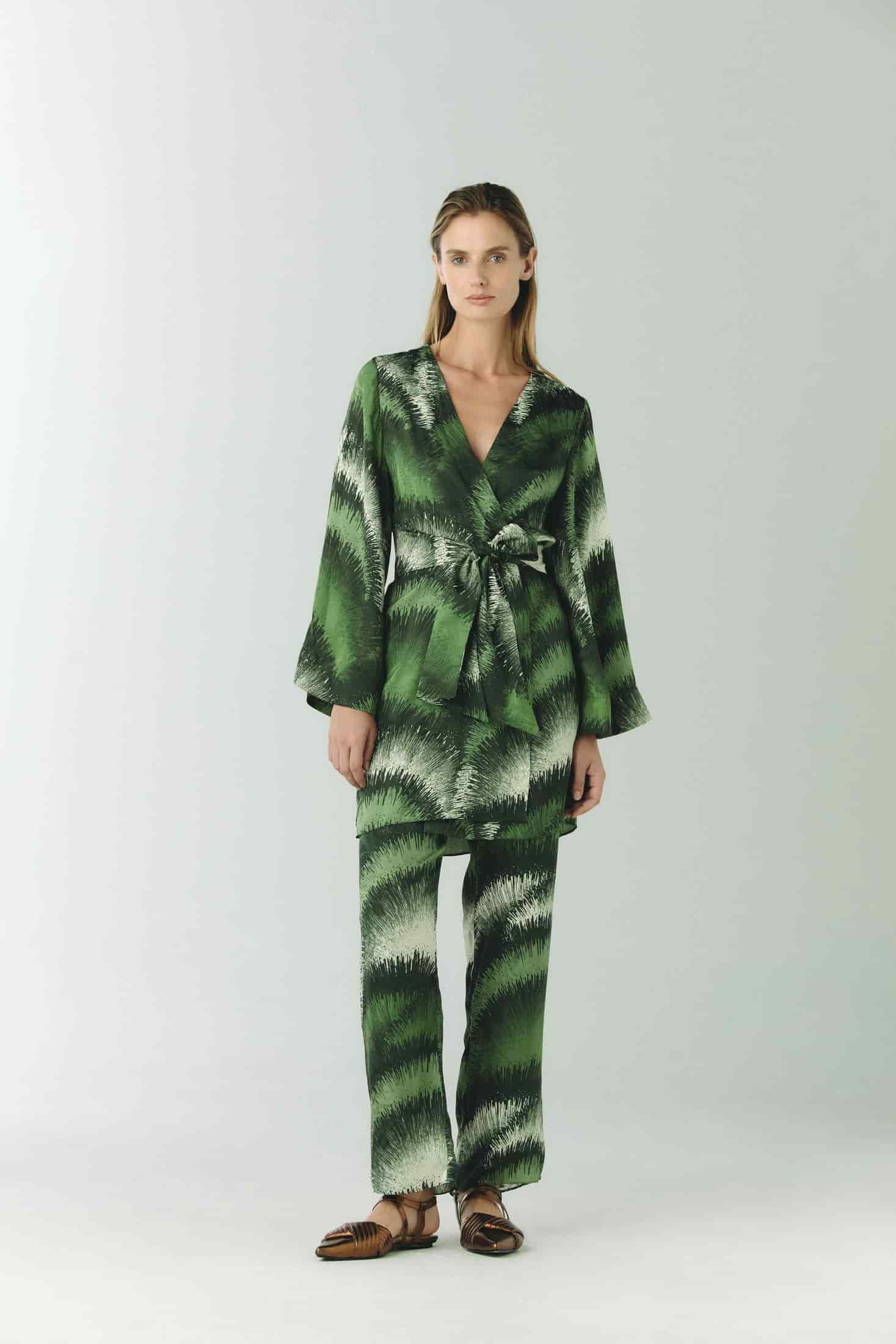 Joaquina Silk Jacquard Mini Kaftan / Green Brushed - miniatura 3