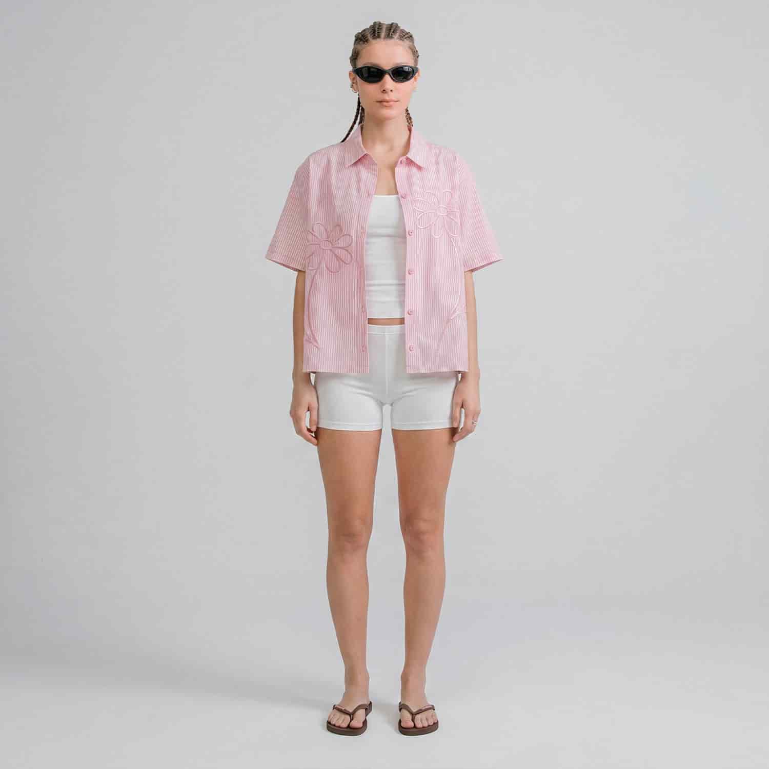 Embroidered Flower Boxy Shirt - Pink - miniatura 3