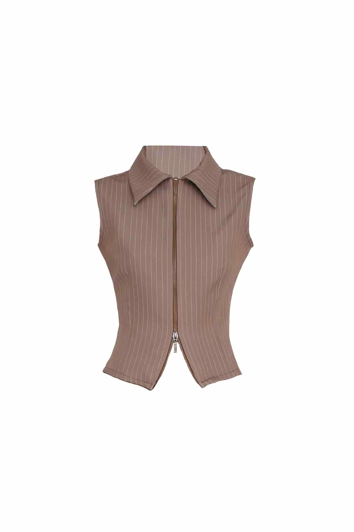 Zip Top in Brown Pinstripe - miniatura 6