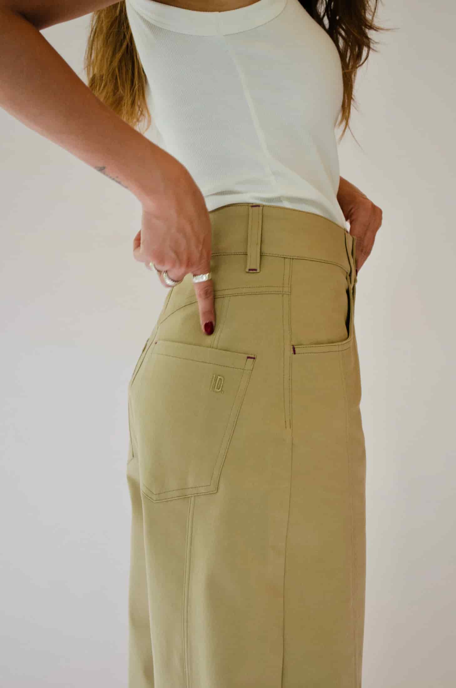 Pantalón Barrel de algodón | Khaki - miniatura 3