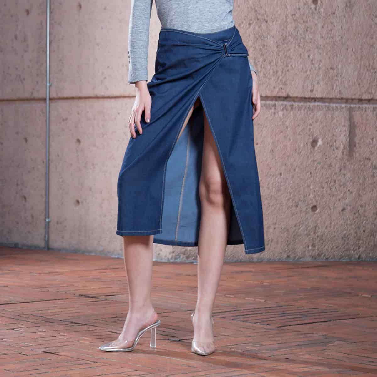 Falda Denim Larga Midi Red - miniatura 3
