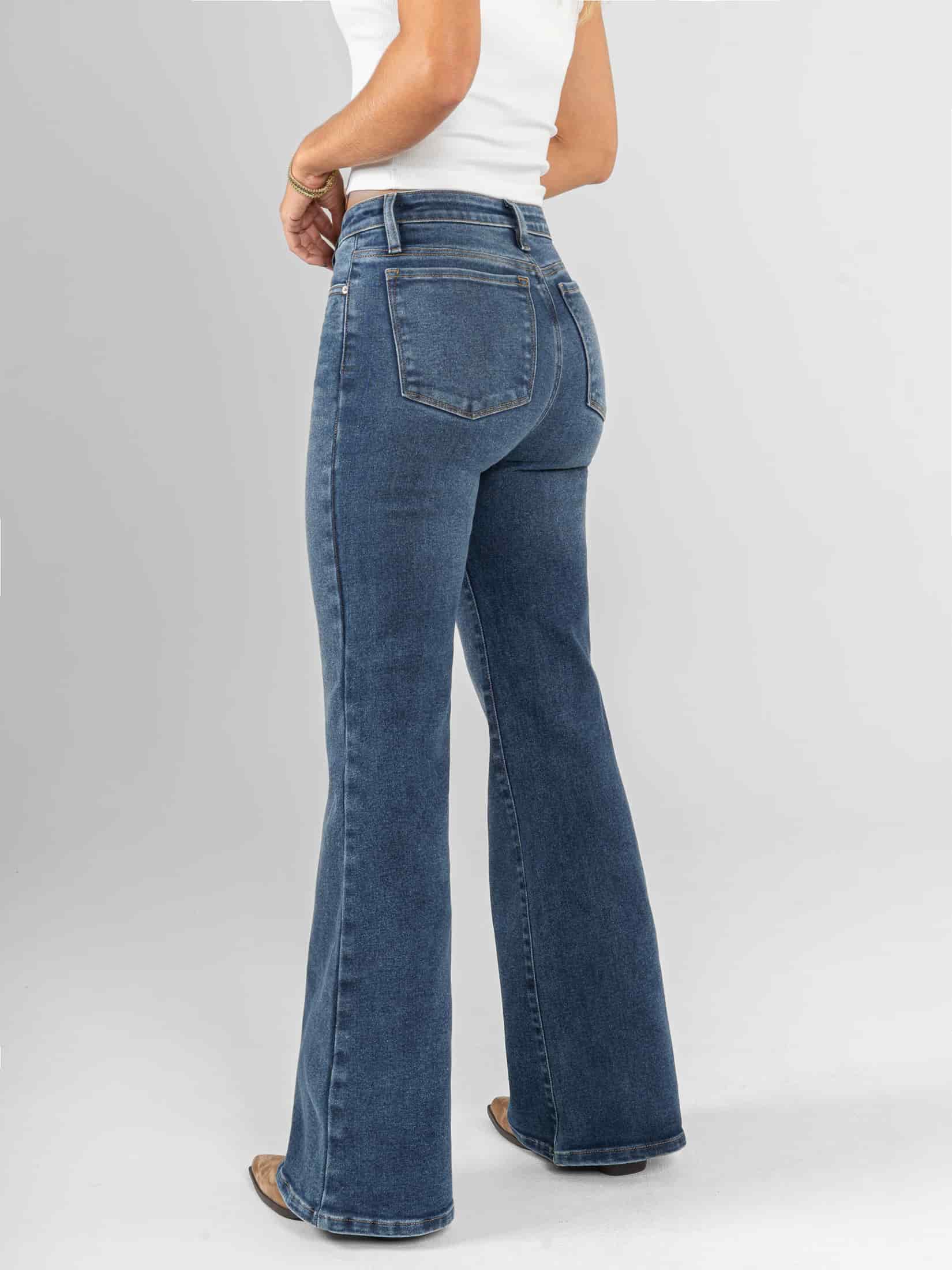 Ref: 065740 Jean flare stretch, bota ancha, tiro alto, tono azul medio oscuro. - miniatura 3