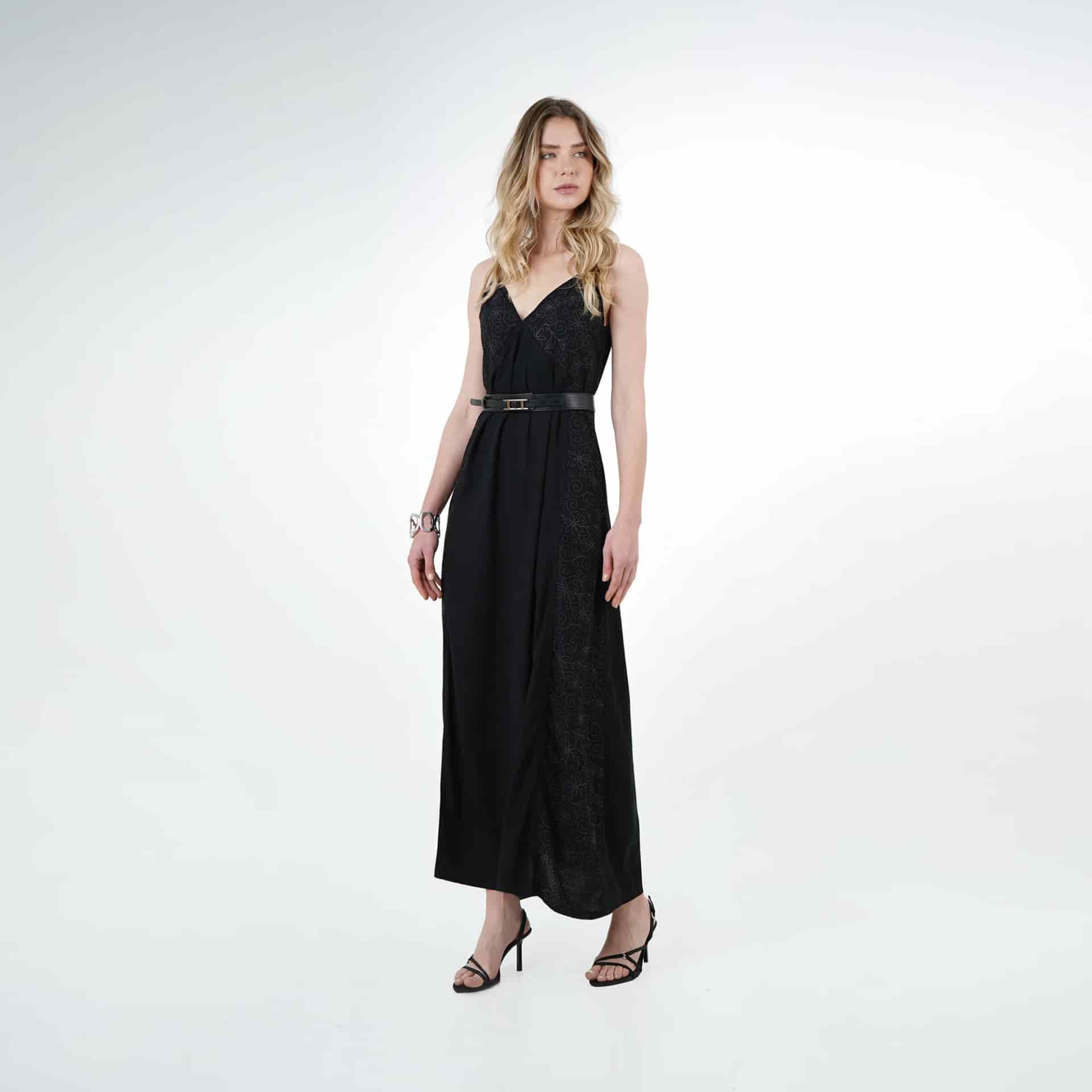 Vestido largo escote en v con grabado floral - miniatura 7