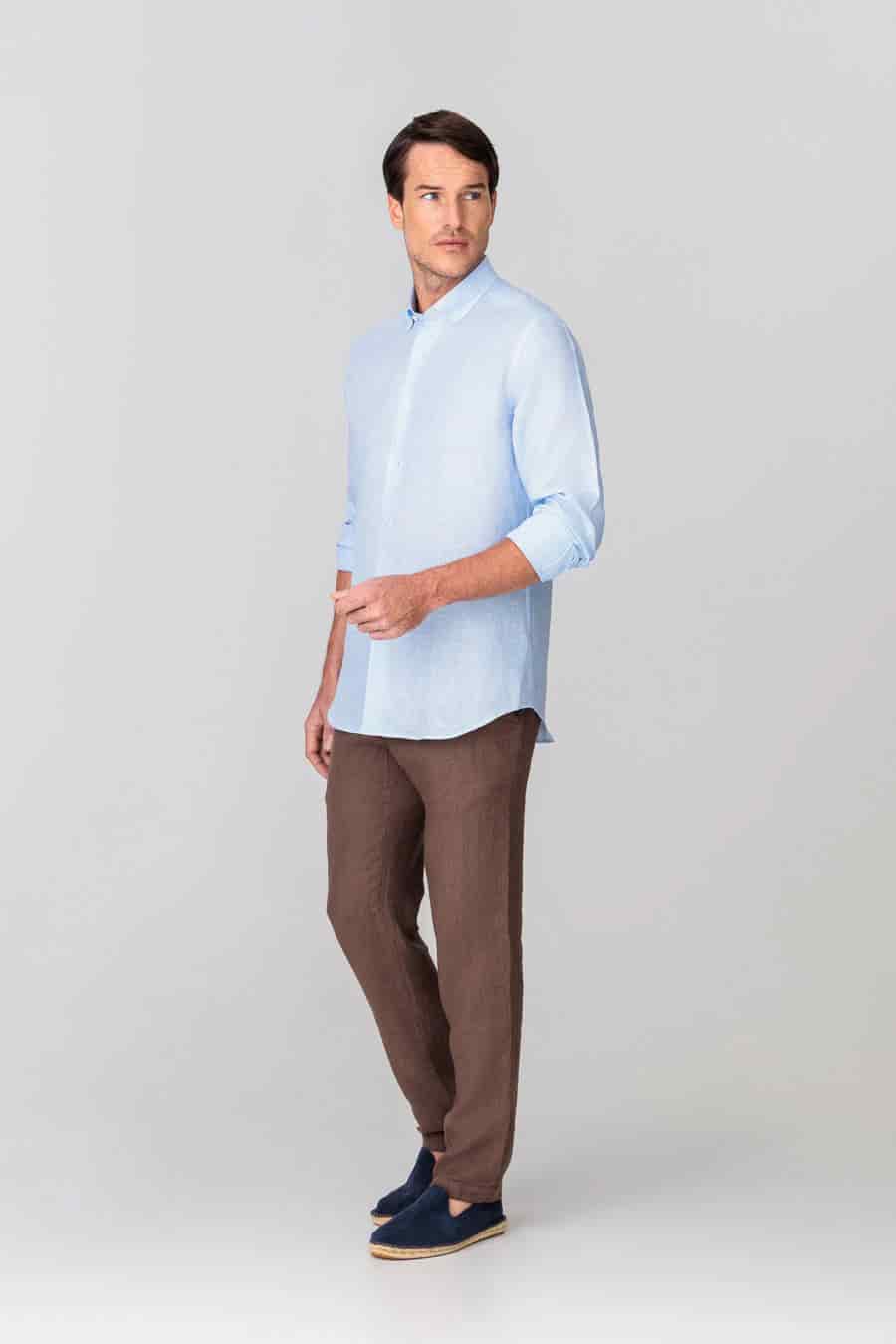Men's linen shirt checks blue - miniatura 8