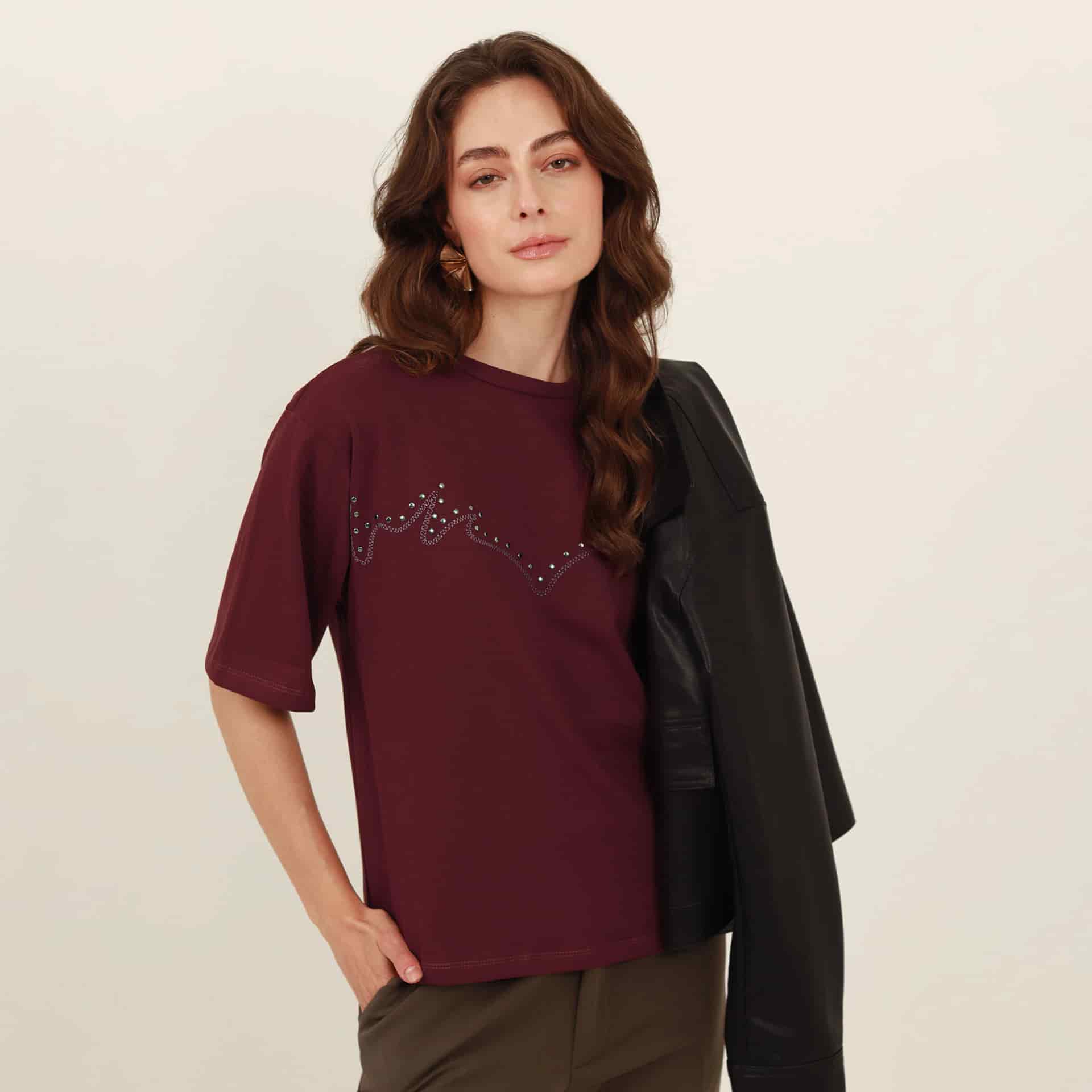 Camiseta cuello redondo manga corta estampado con lentejuelas - miniatura 3