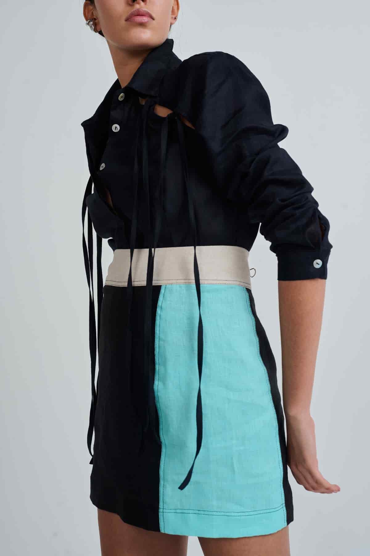 VOULA SKIRT BLACK/NATURAL/AQUA - miniatura 2