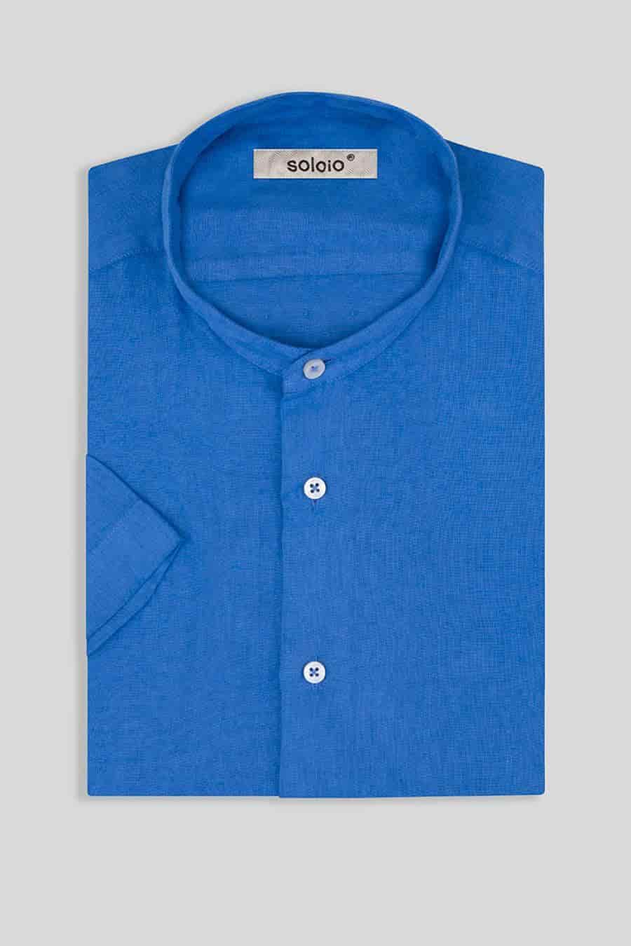 men’s linen shirt mao blue intense basic - miniatura 3