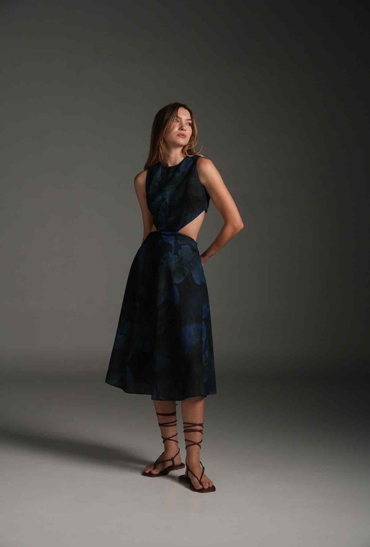 NIGHT MARIA LINEN MIDI DRESS - miniatura 3