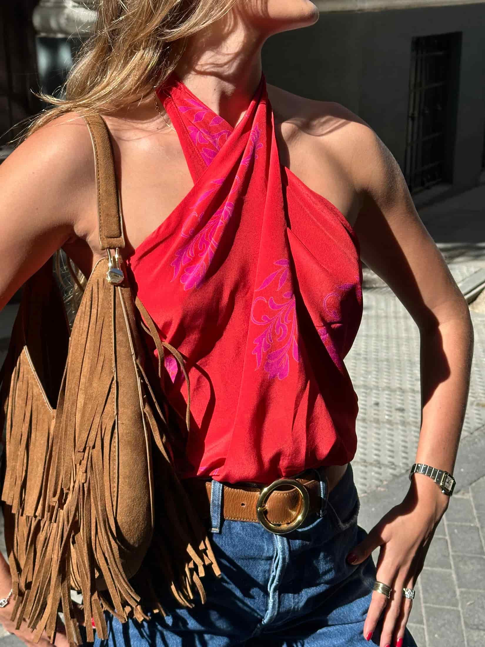 Cayetana Silk Crepe Blouse /  Red & Fuchsia Buganvilias - miniatura 2