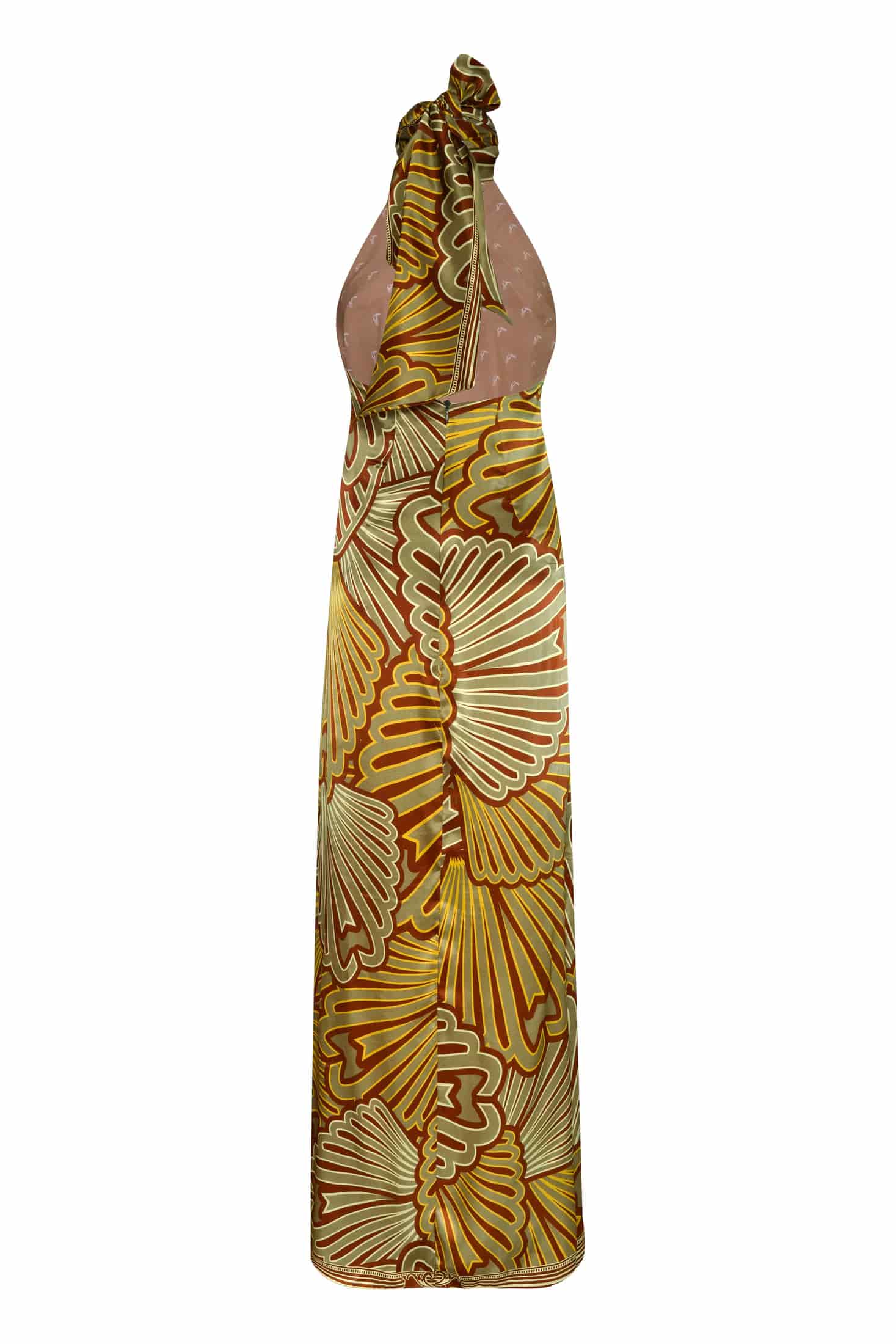 Costa Pacifica Satin Silk Midi Dress / Yellow Intricate Shells - miniatura 3