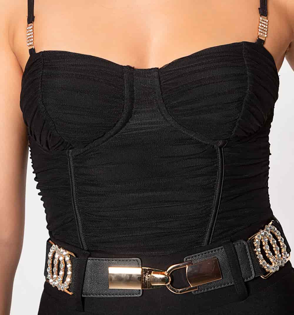 Crop top fruncido estilo corcet con apli - miniatura 3