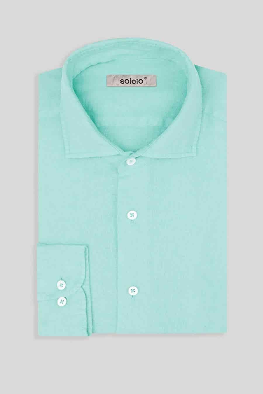Men's linen shirt aquamarine basic - miniatura 4