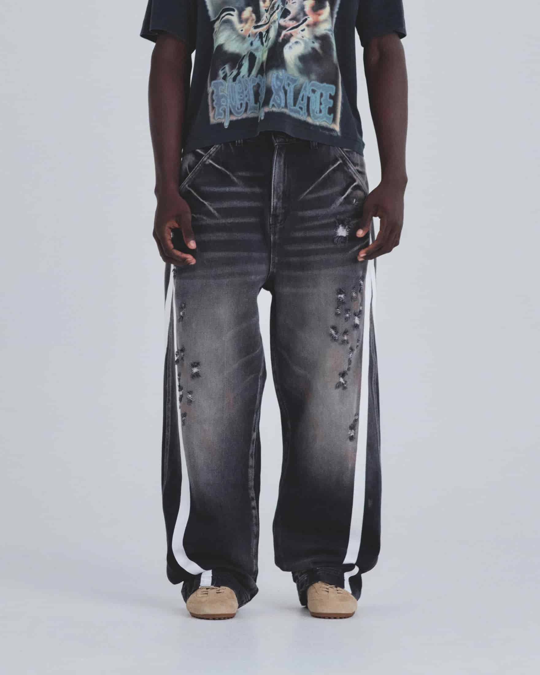 Holy State Stripe Wide Jeans Ash Black - miniatura 2